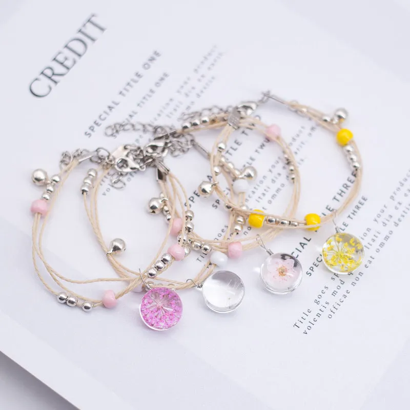 Glass Dried Flower Plant Bracelet Korean Simple Personalized Hipster Cherry Blossom Student Gift Ceramic Ornament