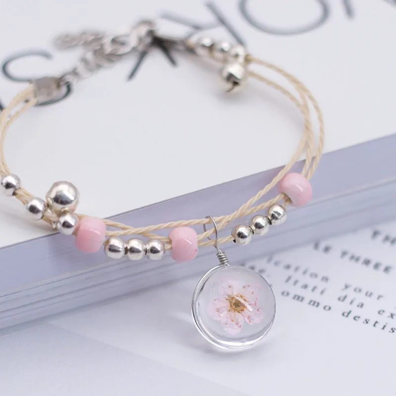 Glass Dried Flower Plant Bracelet Korean Simple Personalized Hipster Cherry Blossom Student Gift Ceramic Ornament