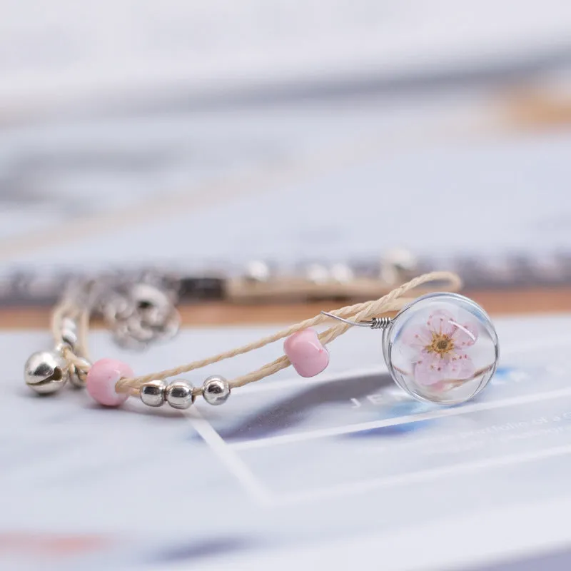 Glass Dried Flower Plant Bracelet Korean Simple Personalized Hipster Cherry Blossom Student Gift Ceramic Ornament