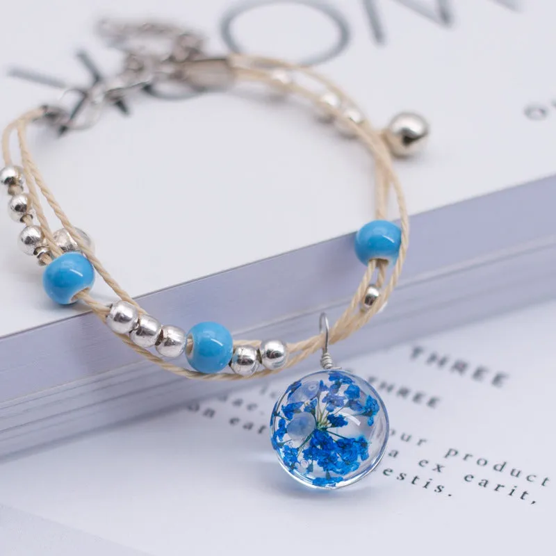 Glass Dried Flower Plant Bracelet Korean Simple Personalized Hipster Cherry Blossom Student Gift Ceramic Ornament