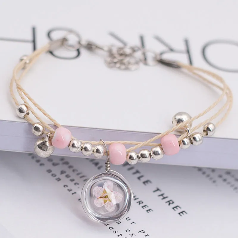 Glass Dried Flower Plant Bracelet Korean Simple Personalized Hipster Cherry Blossom Student Gift Ceramic Ornament