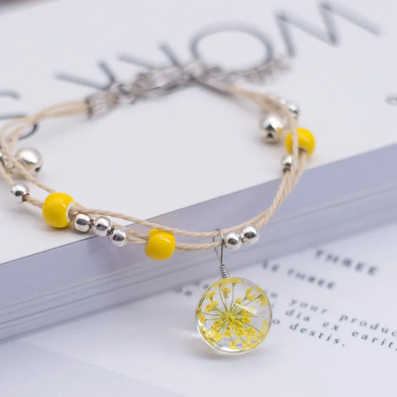 Glass Dried Flower Plant Bracelet Korean Simple Personalized Hipster Cherry Blossom Student Gift Ceramic Ornament
