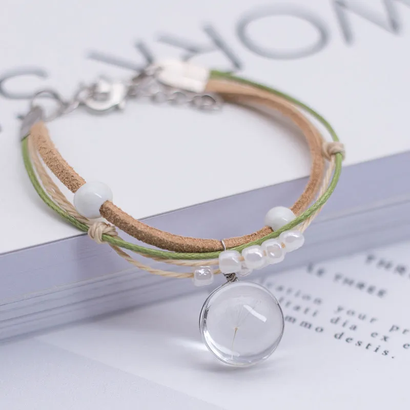 Glass Dried Flower Plant Bracelet Korean Simple Personalized Hipster Cherry Blossom Student Gift Ceramic Ornament