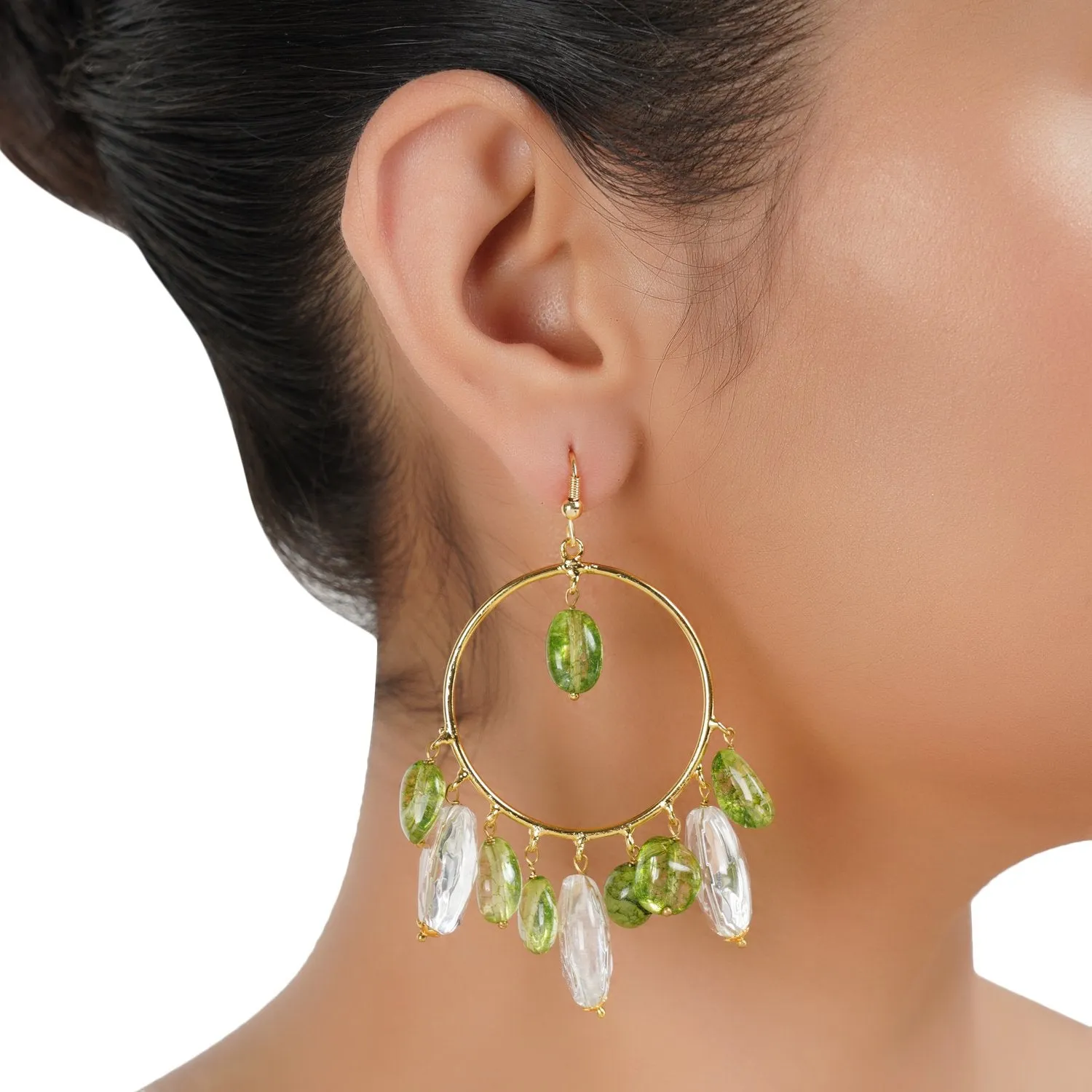 Gold Plated Balan Peridot Crystal Hoops