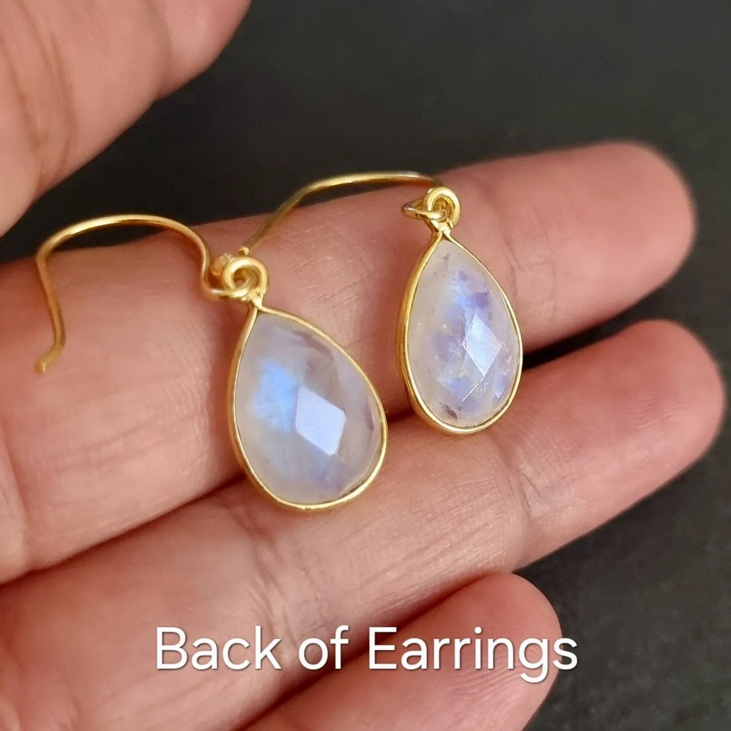 Gold Plated Briolette Teardrop Moonstone Earrings, 925 Sterling Silver, E16M