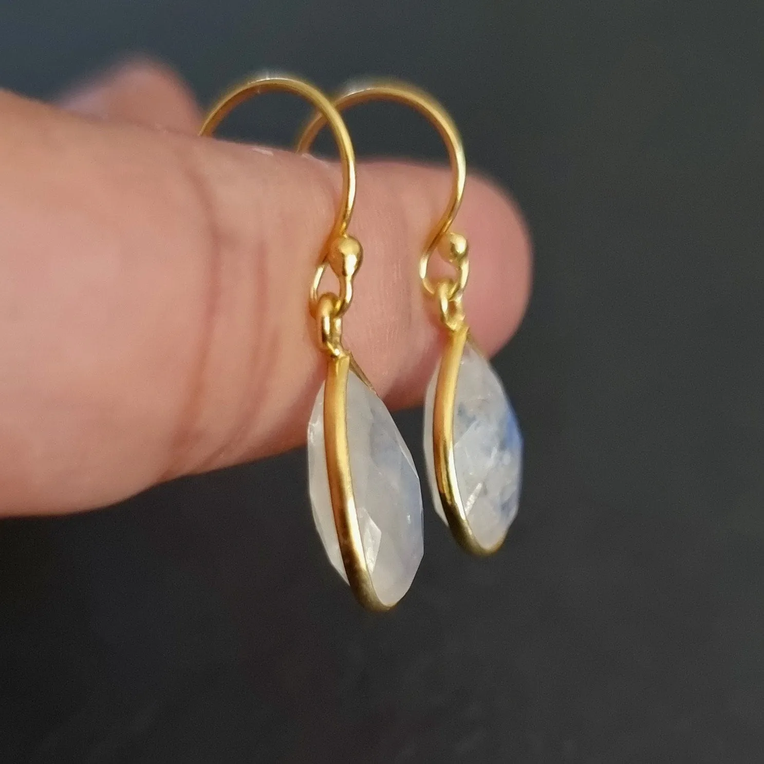 Gold Plated Briolette Teardrop Moonstone Earrings, 925 Sterling Silver, E16M