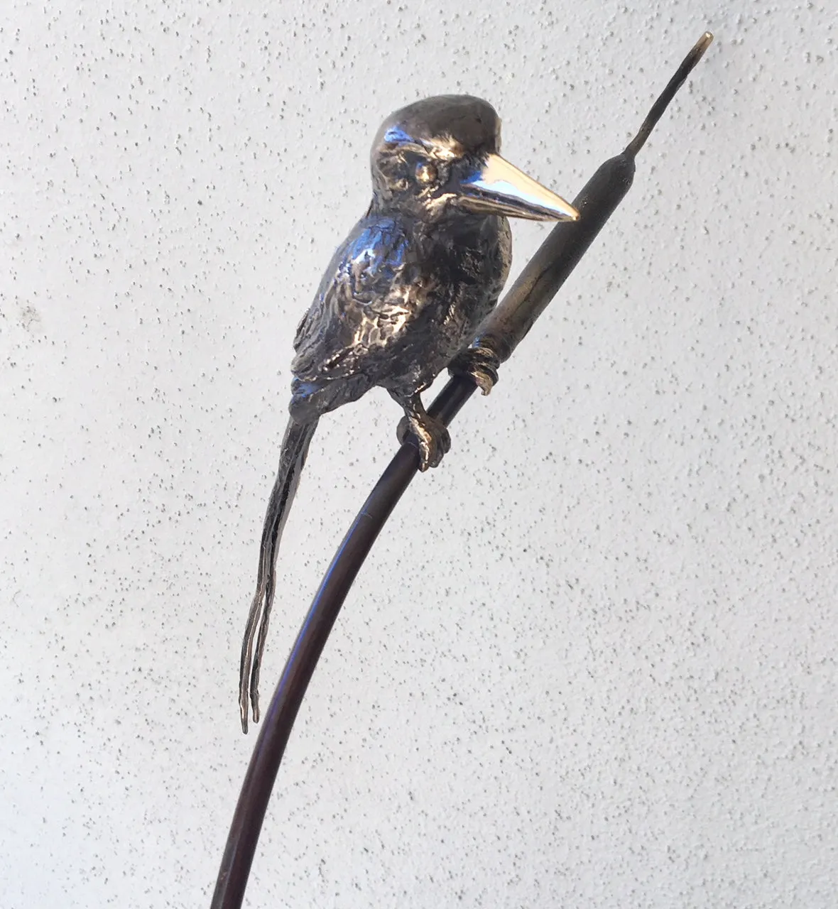 Green  Violet Boulder Opal with Bronze Buff Breasted Kingfisher on Bull Rush