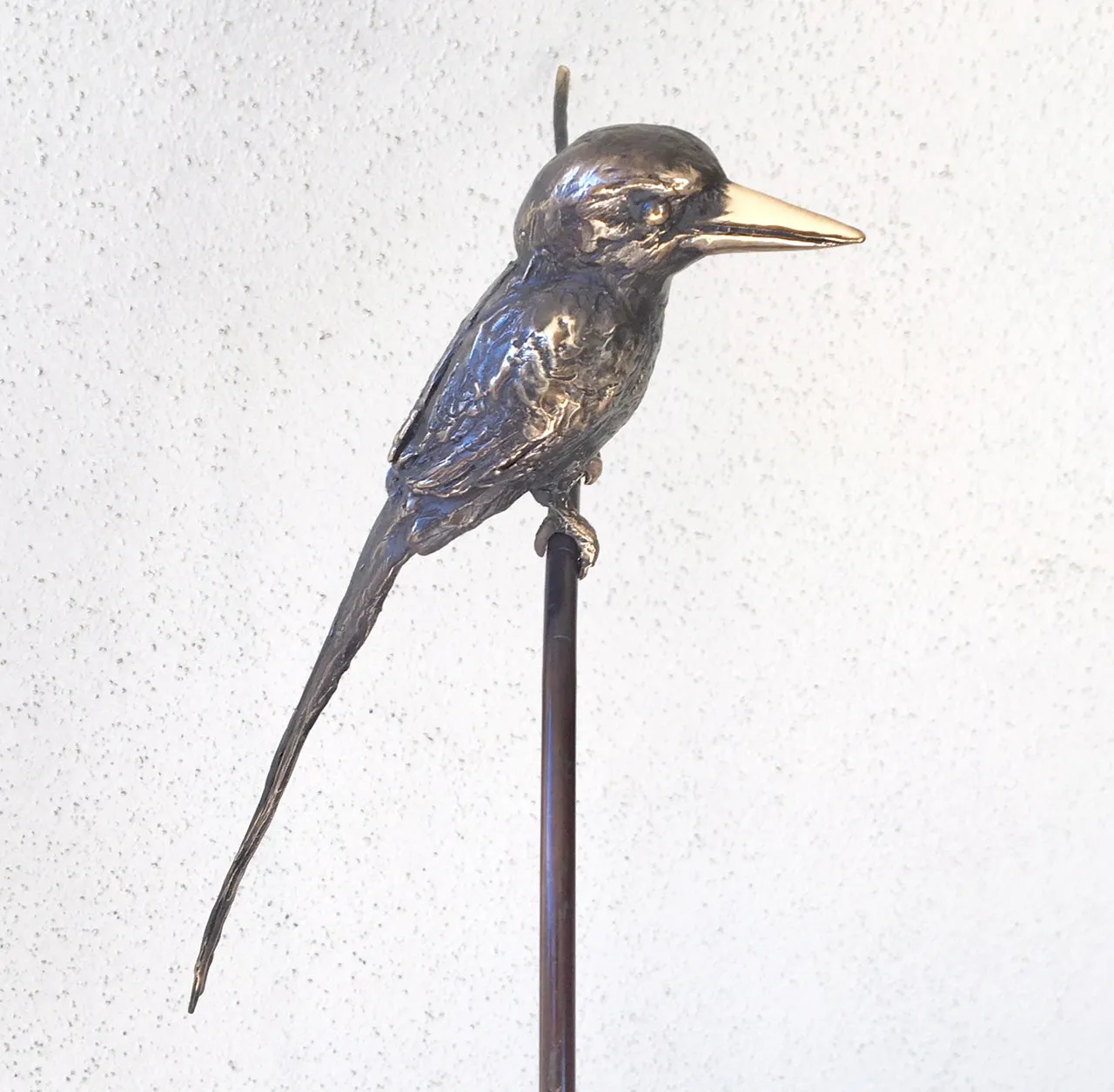 Green  Violet Boulder Opal with Bronze Buff Breasted Kingfisher on Bull Rush