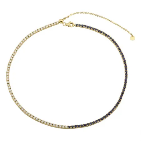 Half Gemstone / Half Diamond Adjustable Tennis Necklace