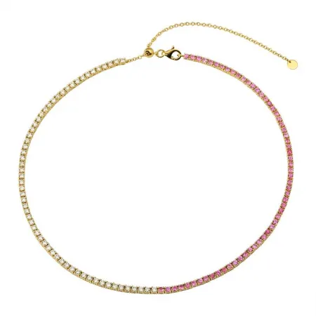 Half Gemstone / Half Diamond Adjustable Tennis Necklace