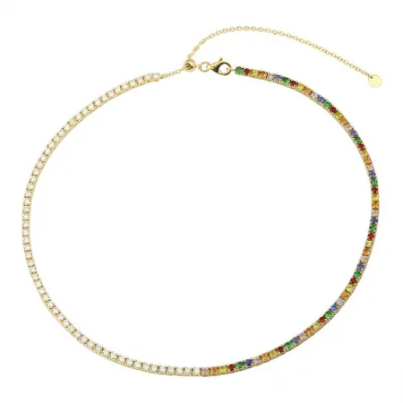 Half Gemstone / Half Diamond Adjustable Tennis Necklace