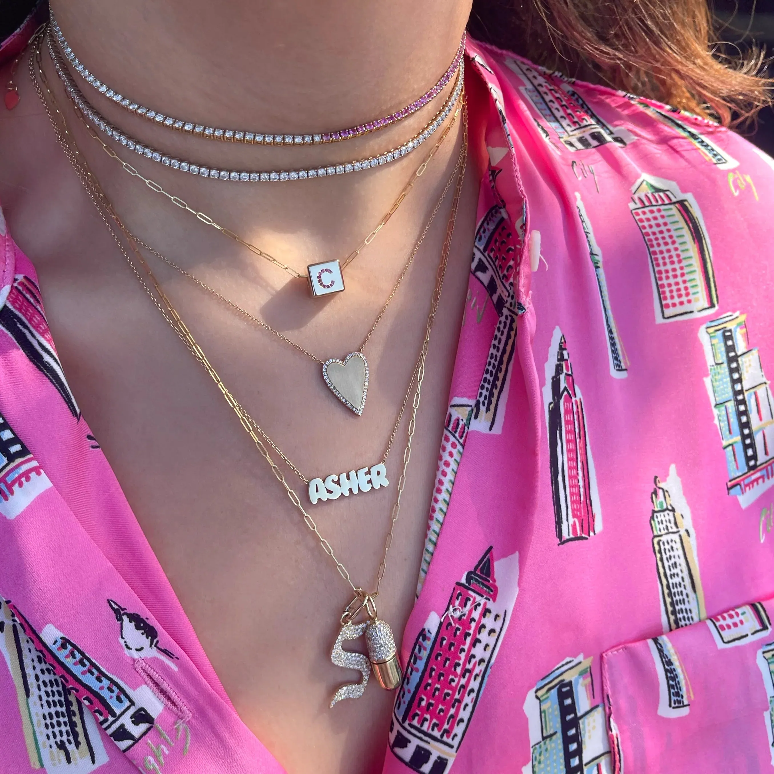 Half Gemstone / Half Diamond Adjustable Tennis Necklace