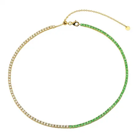 Half Gemstone / Half Diamond Adjustable Tennis Necklace