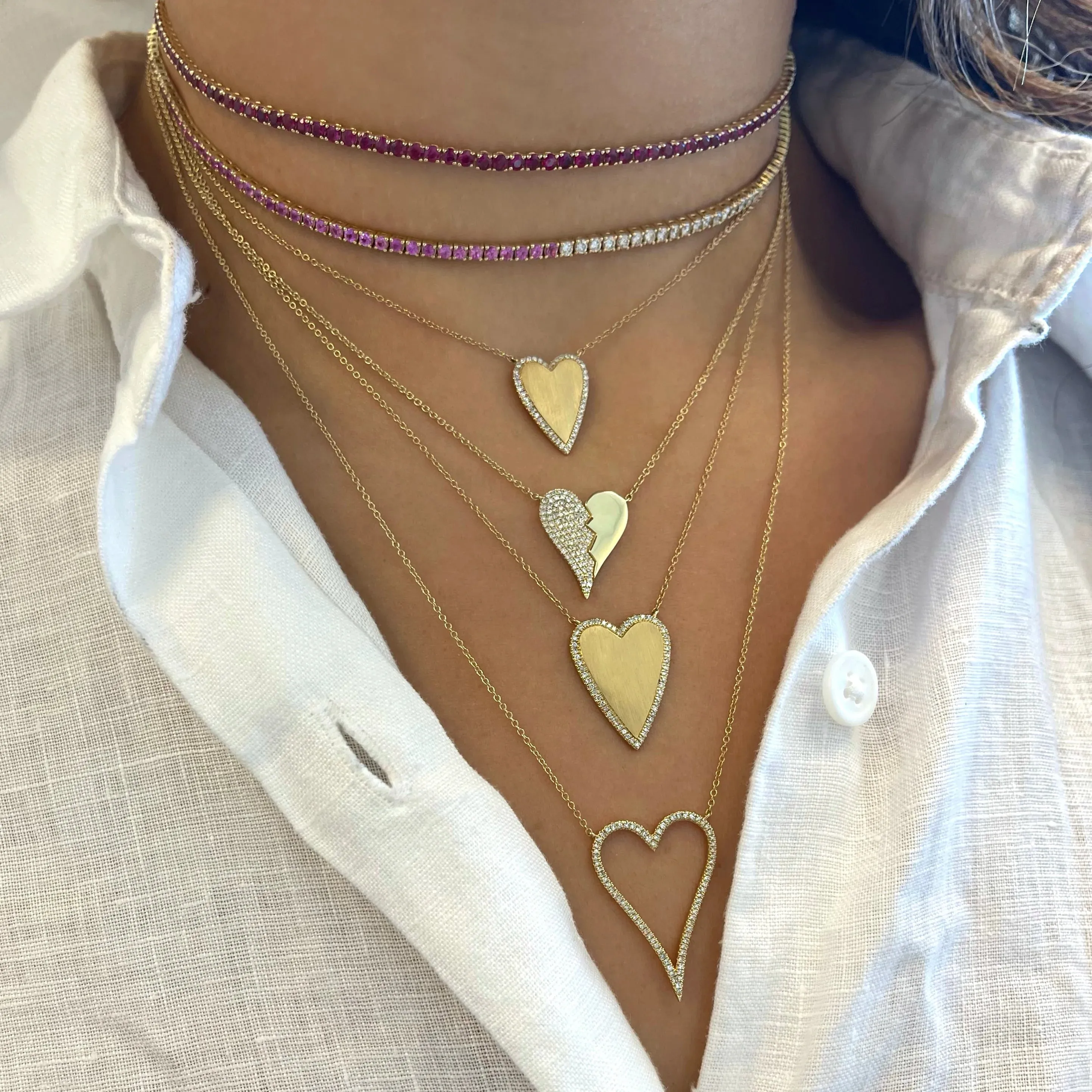 Half Gemstone / Half Diamond Adjustable Tennis Necklace