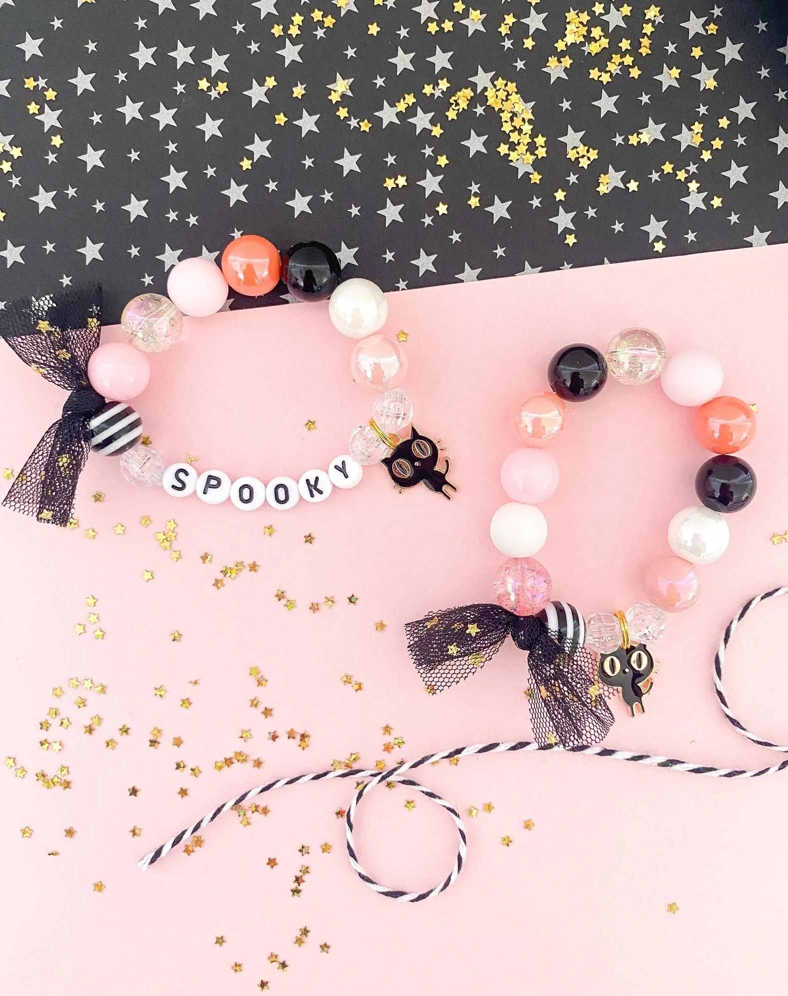 Halloween 2022: Pink and Coral Kitty Cat Bracelet
