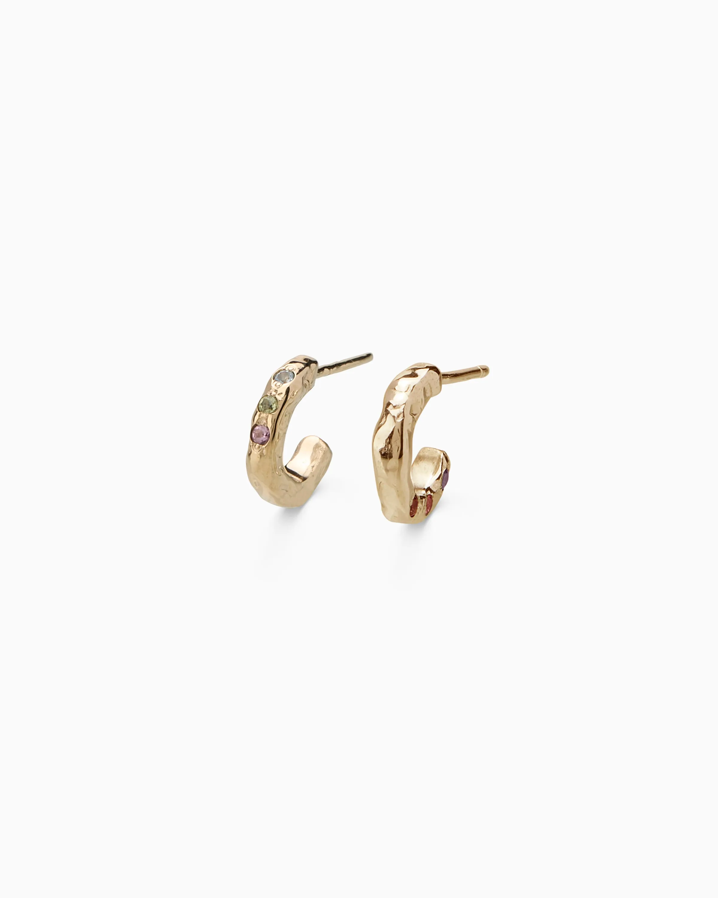Hammered Stone Huggies | Yellow Gold