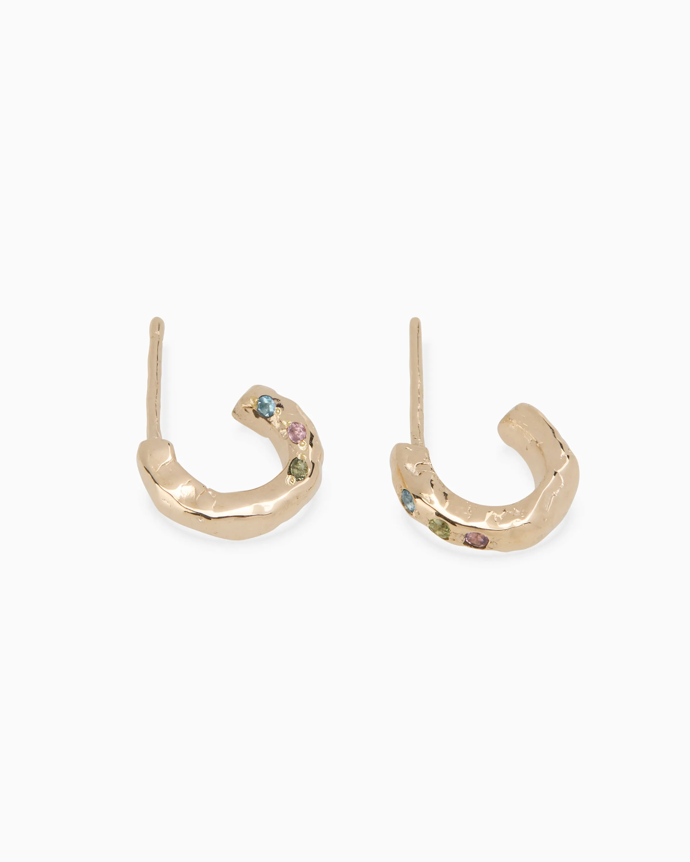 Hammered Stone Huggies | Yellow Gold