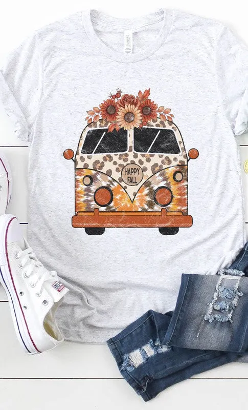 Happy Fall Leopard Floral VW Bus Graphic Tee