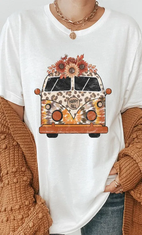 Happy Fall Leopard Floral VW Bus Graphic Tee