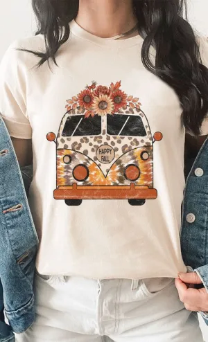 Happy Fall Leopard Floral VW Bus Graphic Tee