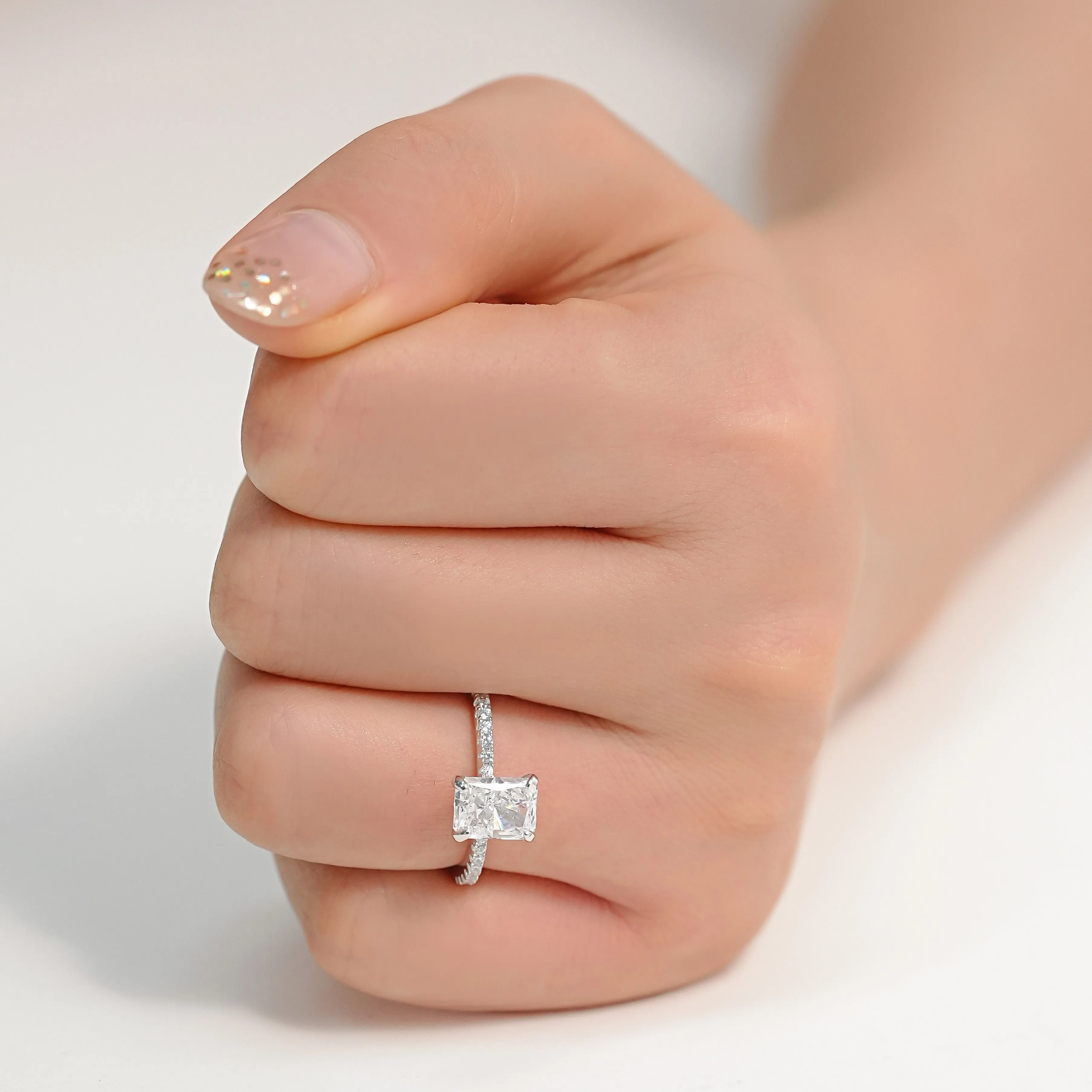 Hidden Halo Side Stone 2 Carat Radiant Cut Engagement Ring