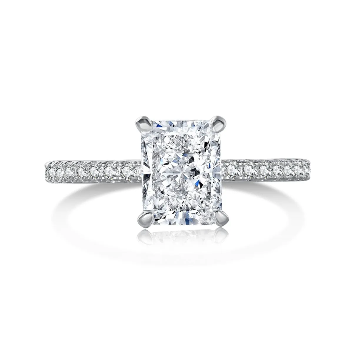 Hidden Halo Side Stone 2 Carat Radiant Cut Engagement Ring