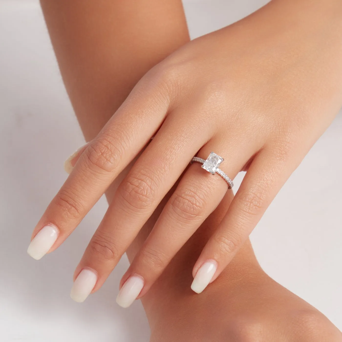 Hidden Halo Side Stone 2 Carat Radiant Cut Engagement Ring