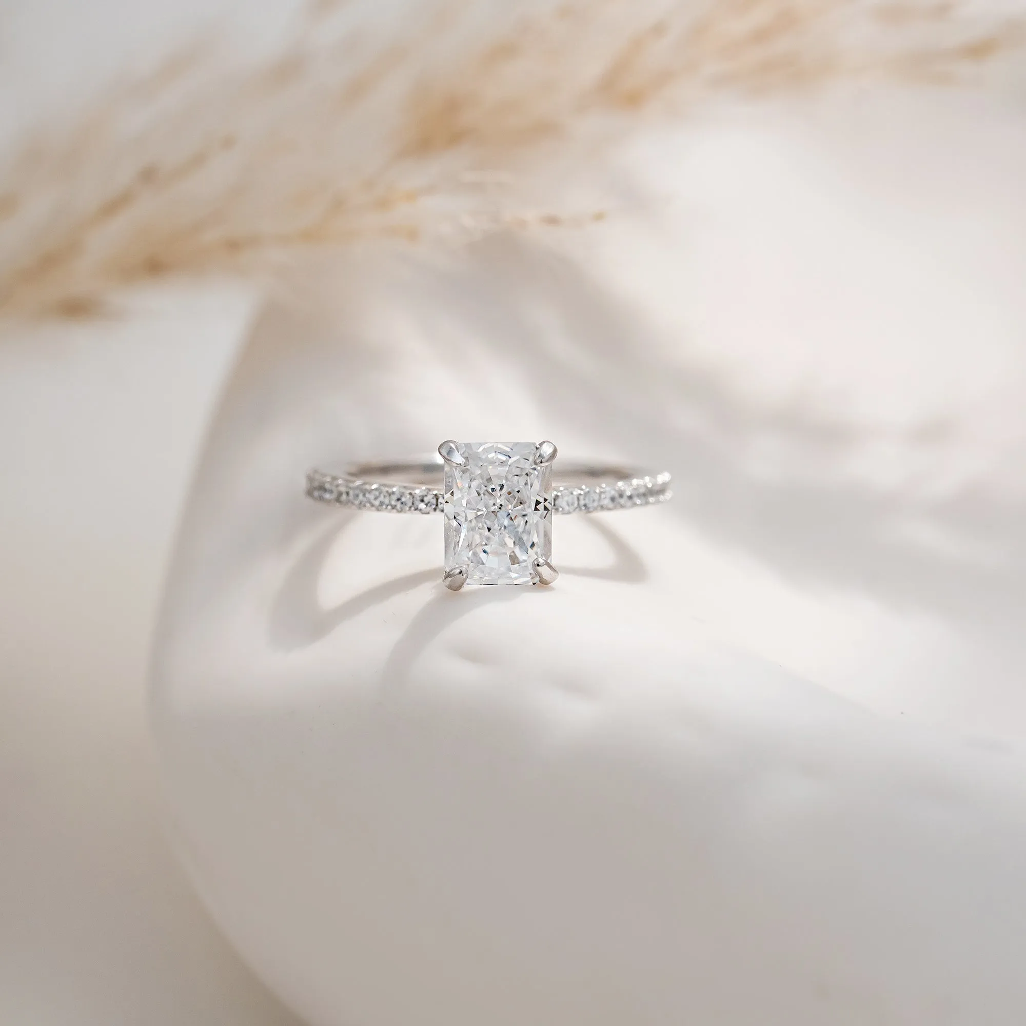 Hidden Halo Side Stone 2 Carat Radiant Cut Engagement Ring