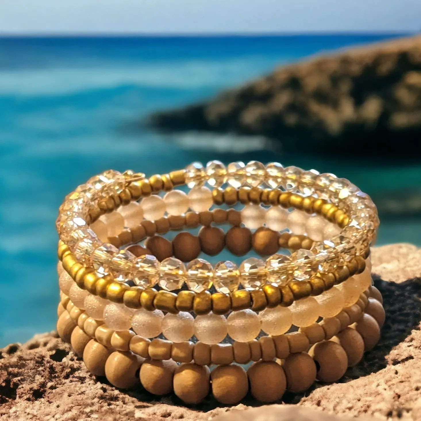 Hummingbird Crystal Beaded Gold Wrap Bracelet