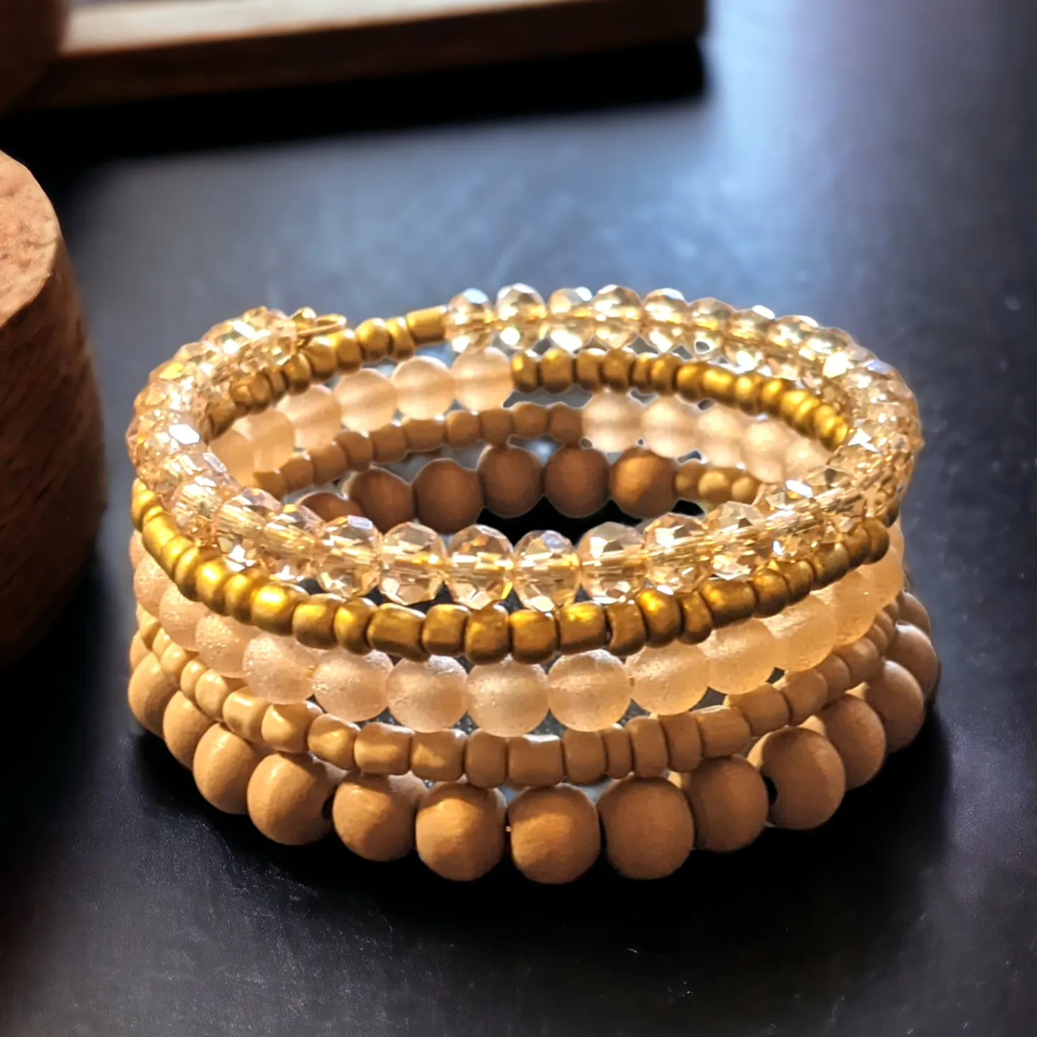 Hummingbird Crystal Beaded Gold Wrap Bracelet