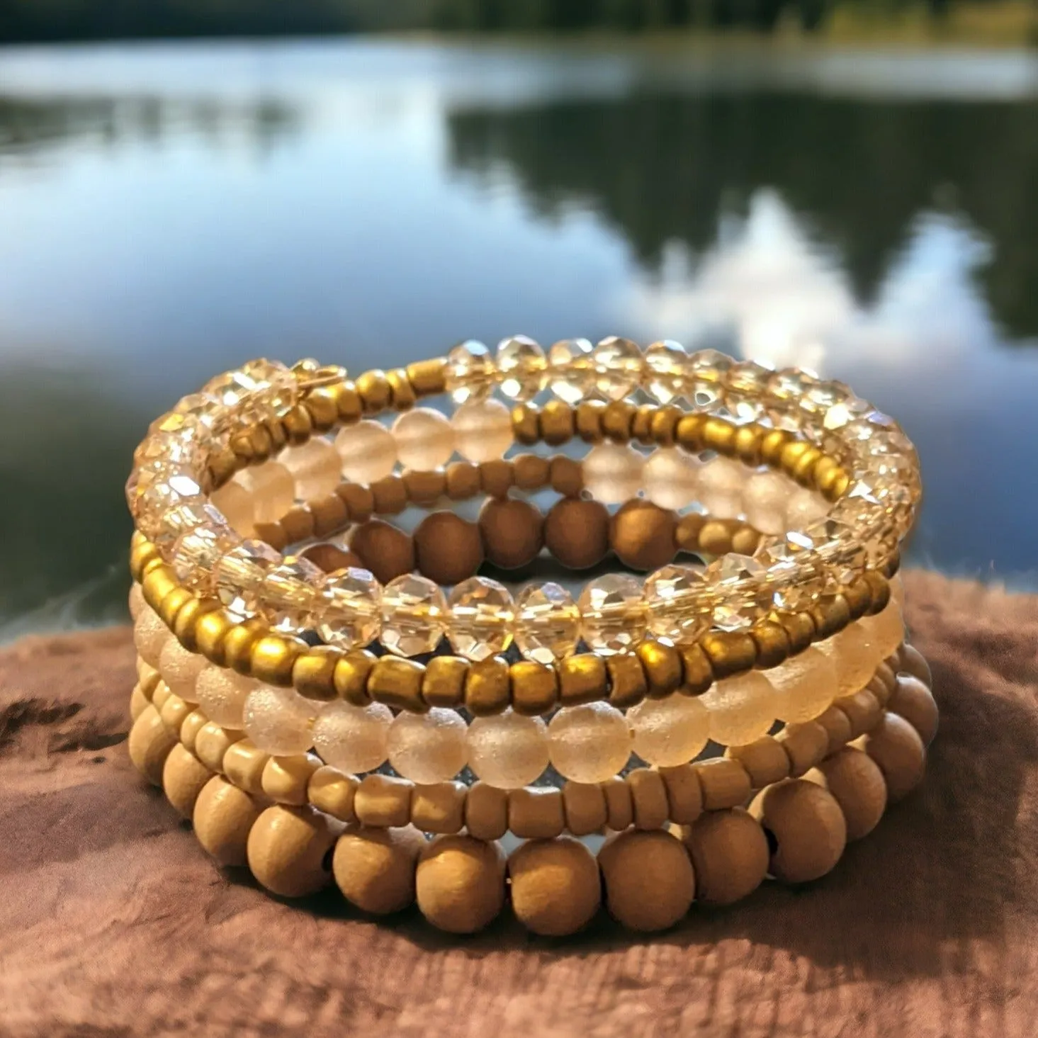 Hummingbird Crystal Beaded Gold Wrap Bracelet