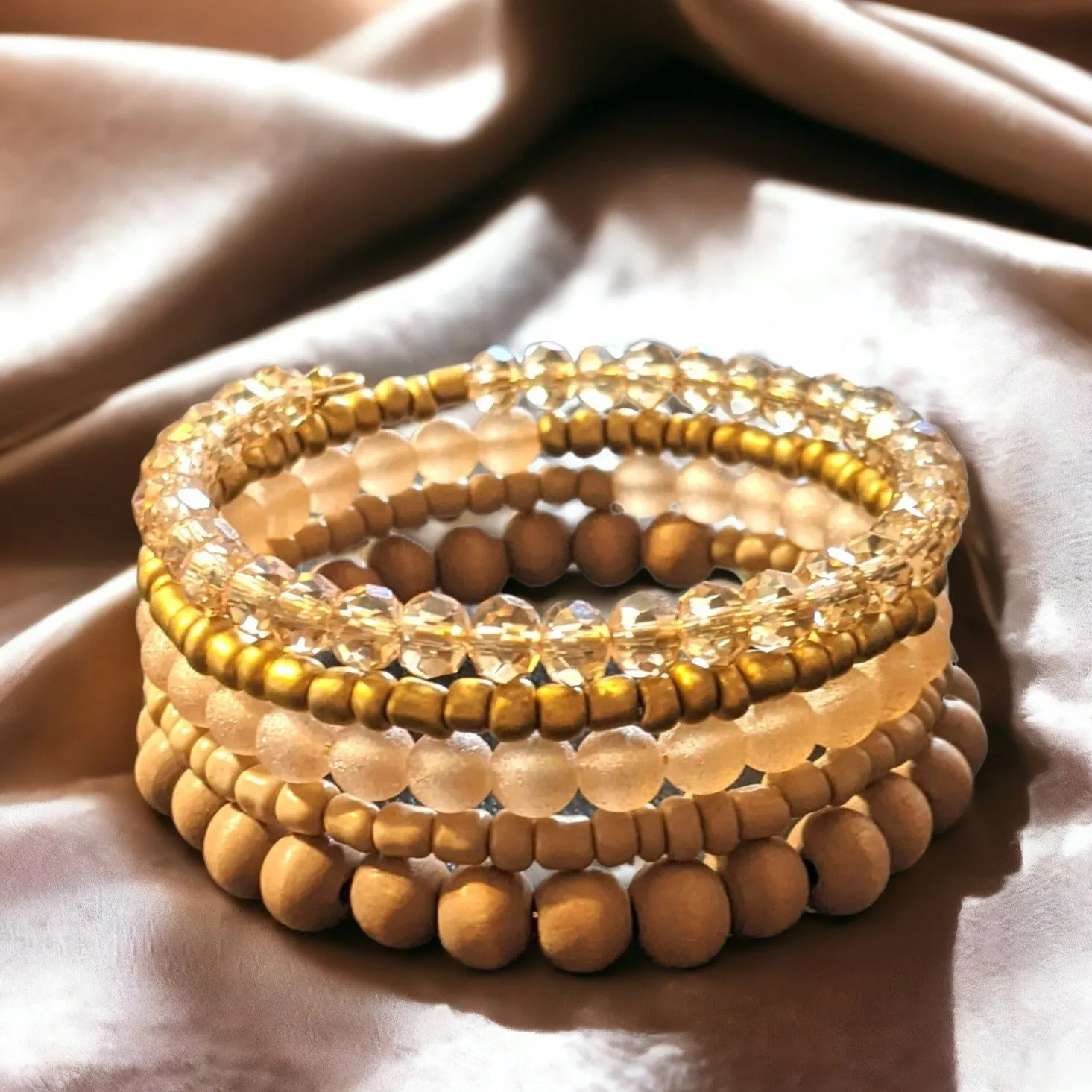 Hummingbird Crystal Beaded Gold Wrap Bracelet