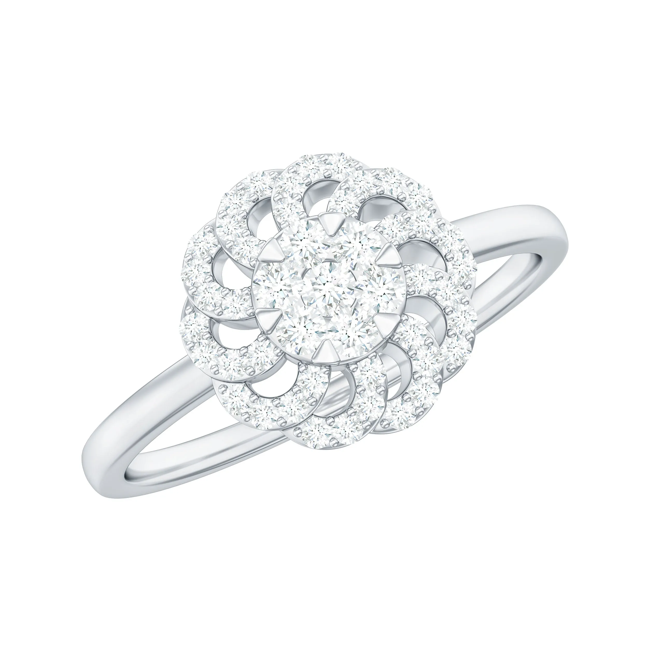 Illusion Set Round Diamond Flower Engagement Ring