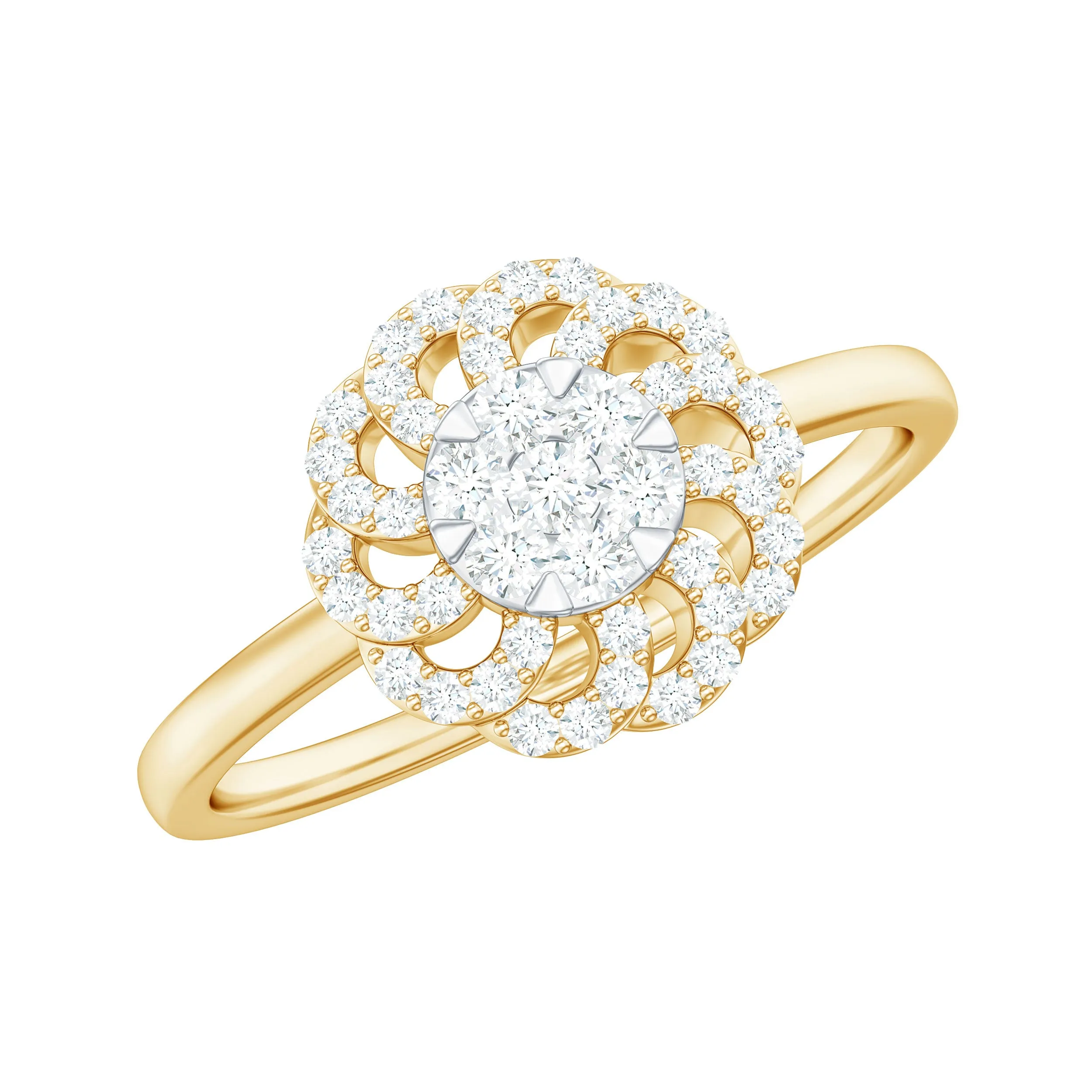 Illusion Set Round Diamond Flower Engagement Ring