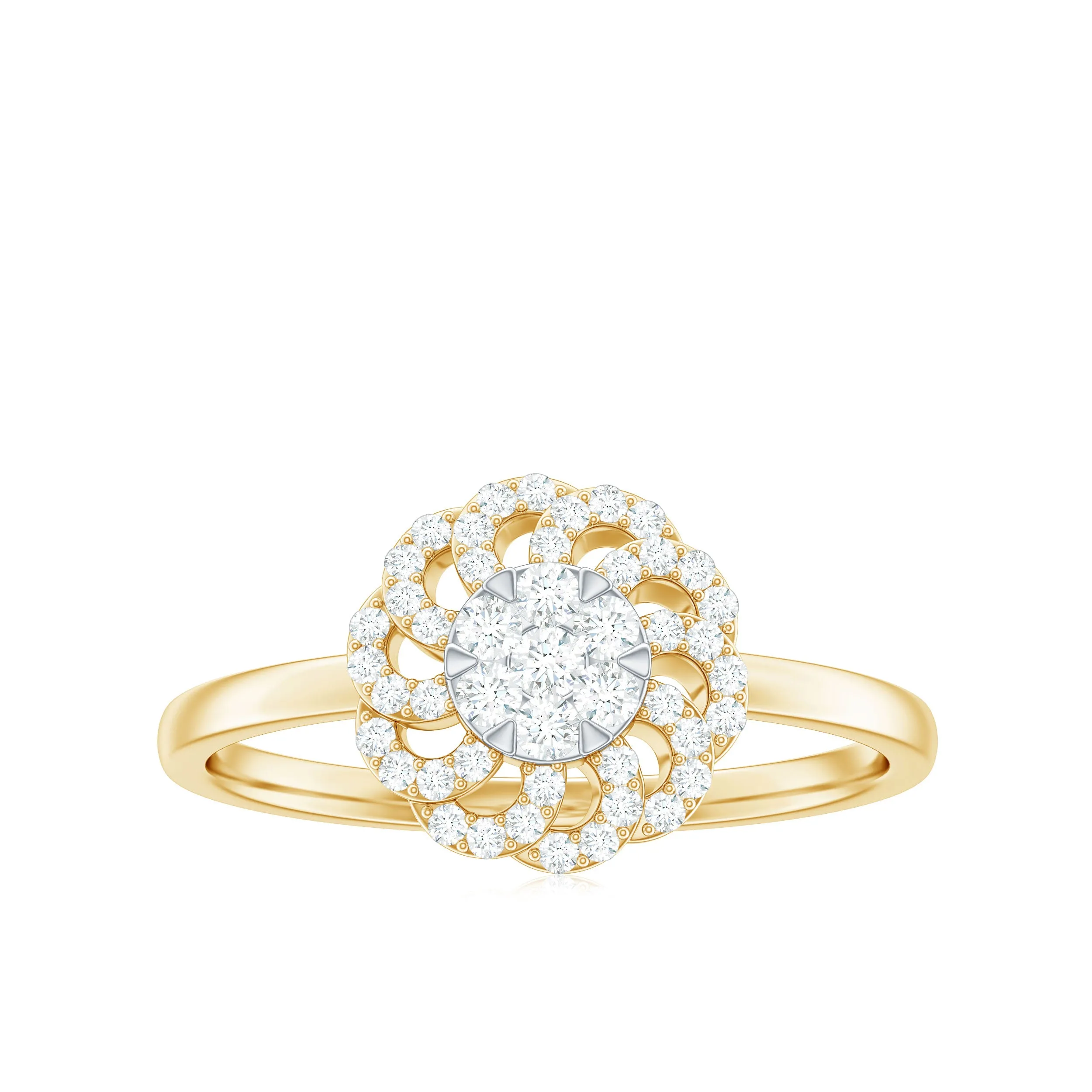 Illusion Set Round Diamond Flower Engagement Ring