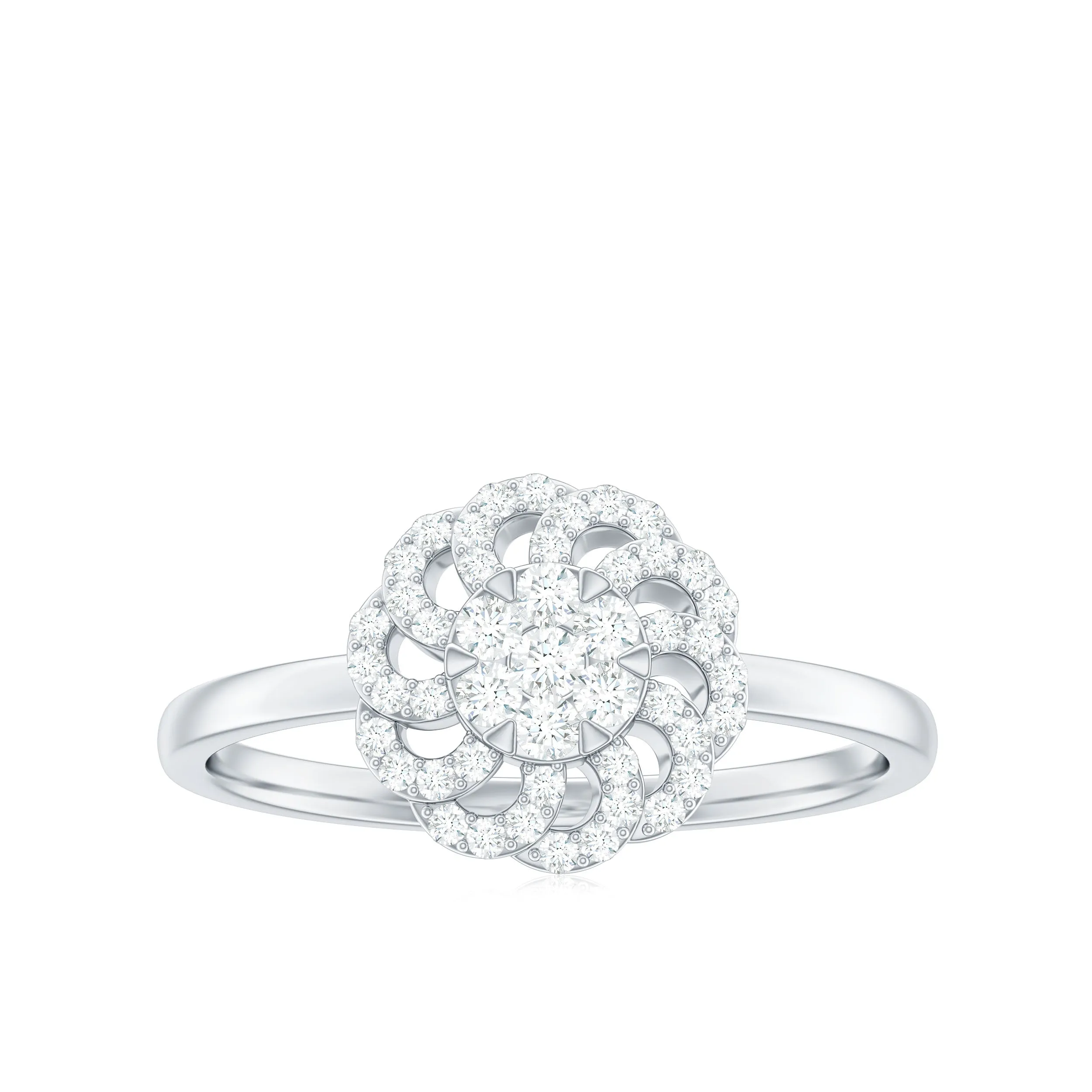 Illusion Set Round Diamond Flower Engagement Ring