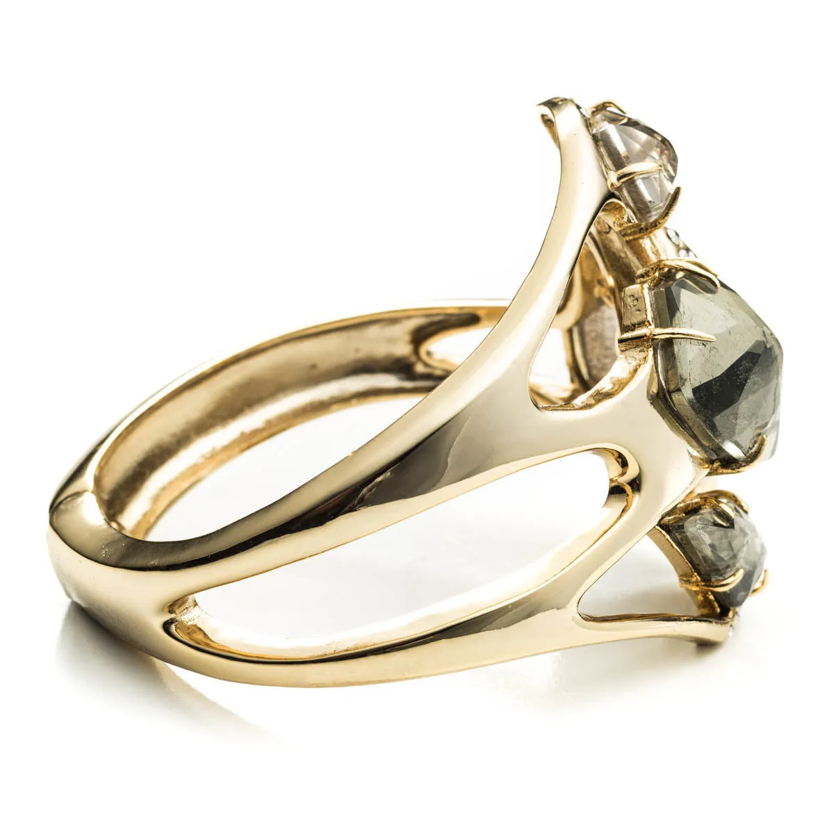 Kinetic Gold Encrusted Sculptural Hinged Bracelet