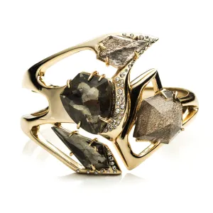Kinetic Gold Encrusted Sculptural Hinged Bracelet