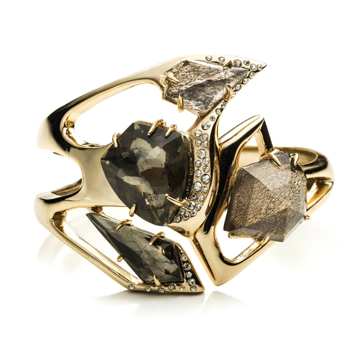 Kinetic Gold Encrusted Sculptural Hinged Bracelet