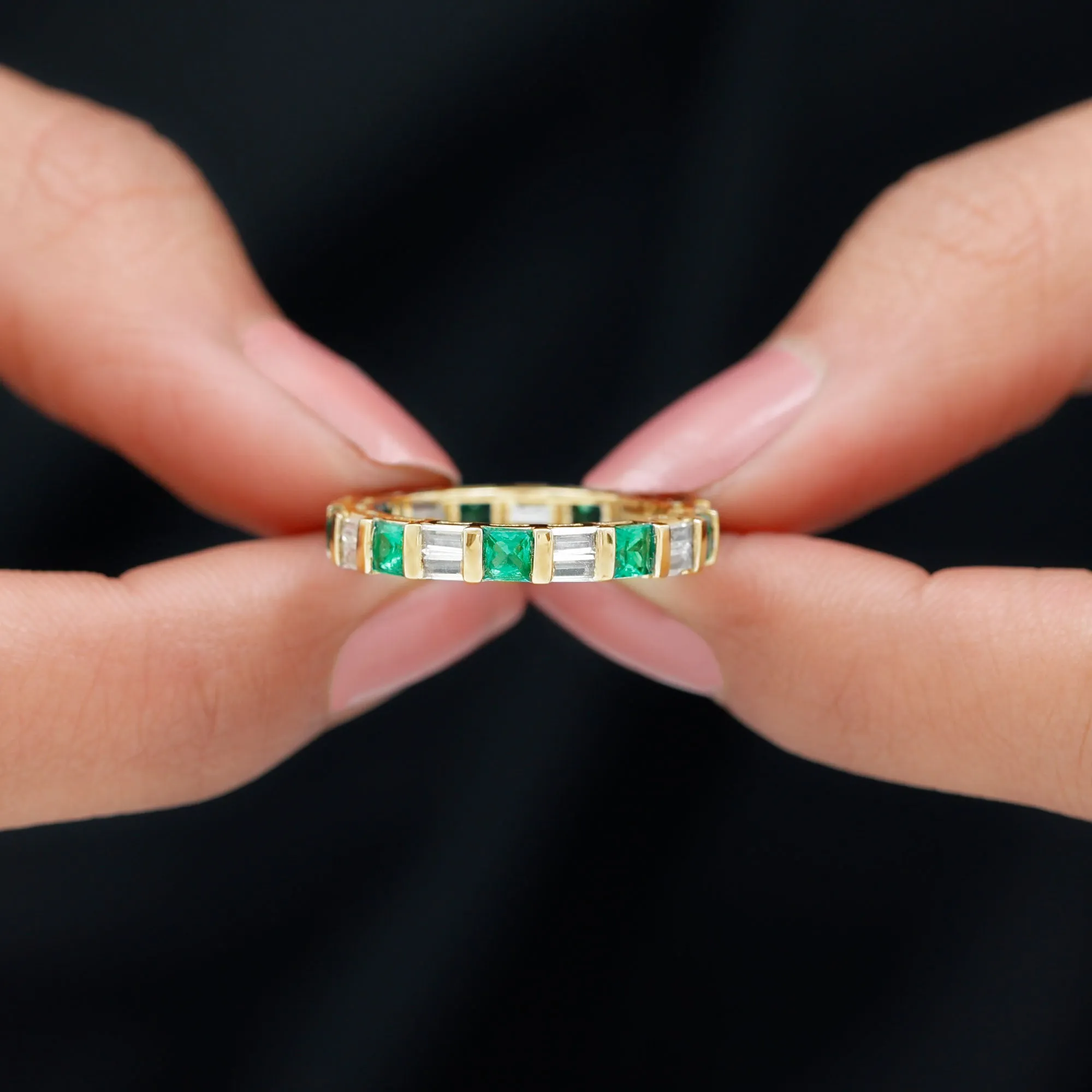Lab Created Emerald And Moissanite Eternity Band