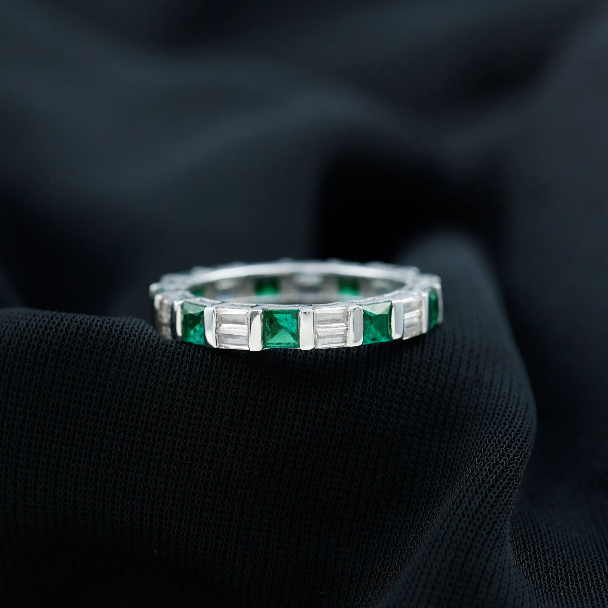 Lab Created Emerald And Moissanite Eternity Band