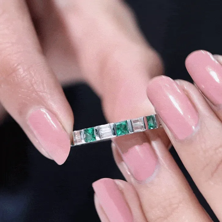 Lab Created Emerald And Moissanite Eternity Band