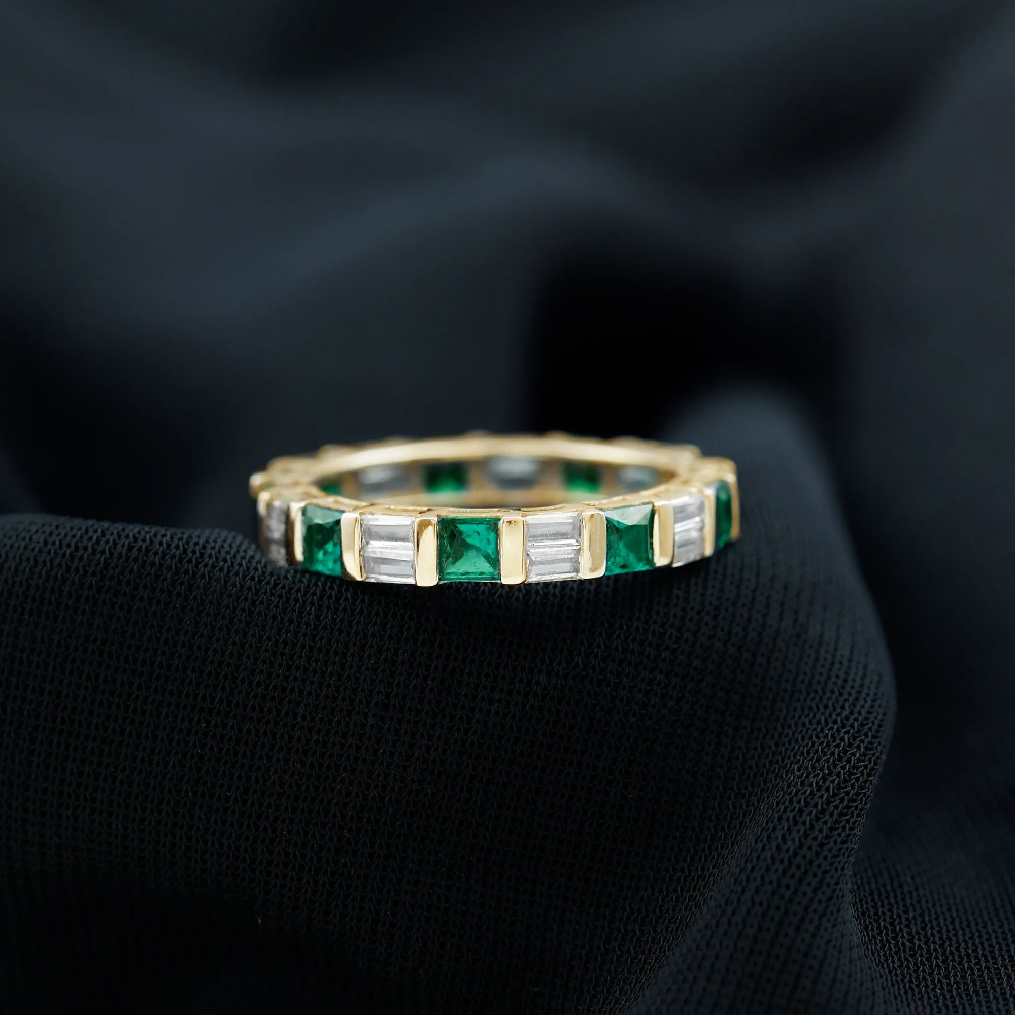 Lab Created Emerald And Moissanite Eternity Band