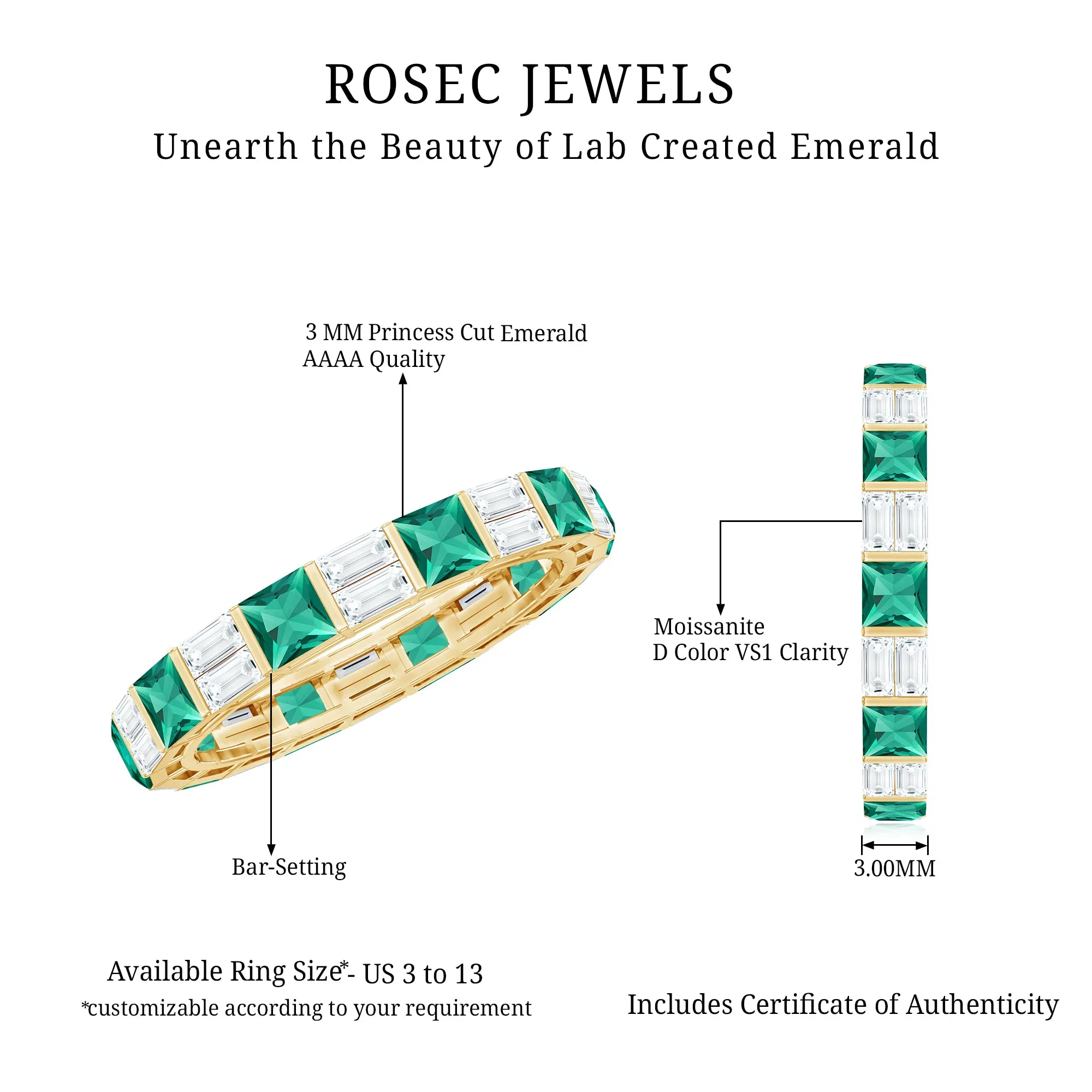 Lab Created Emerald And Moissanite Eternity Band
