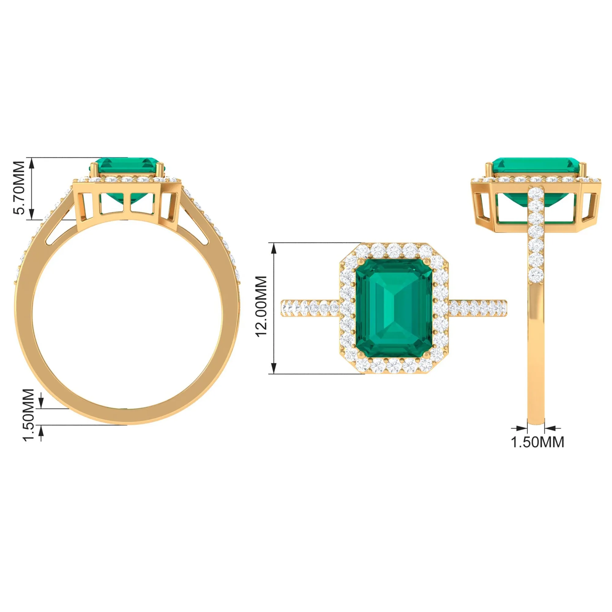 Lab Created Emerald Statement Engagement Ring With Moissanite Halo