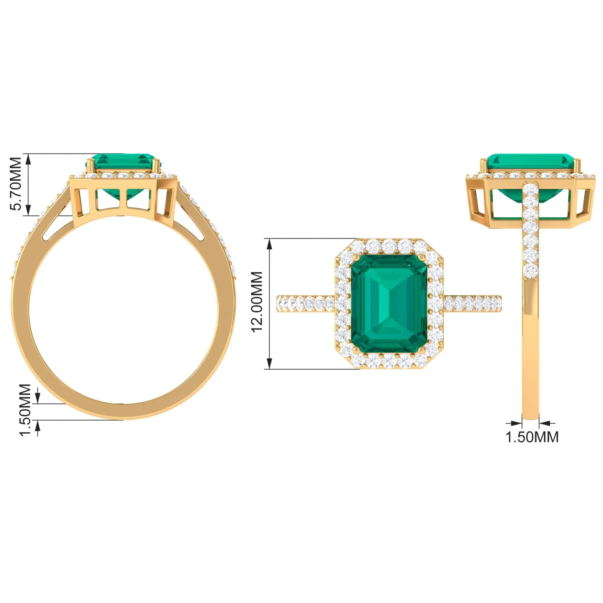 Lab Created Emerald Statement Engagement Ring With Moissanite Halo
