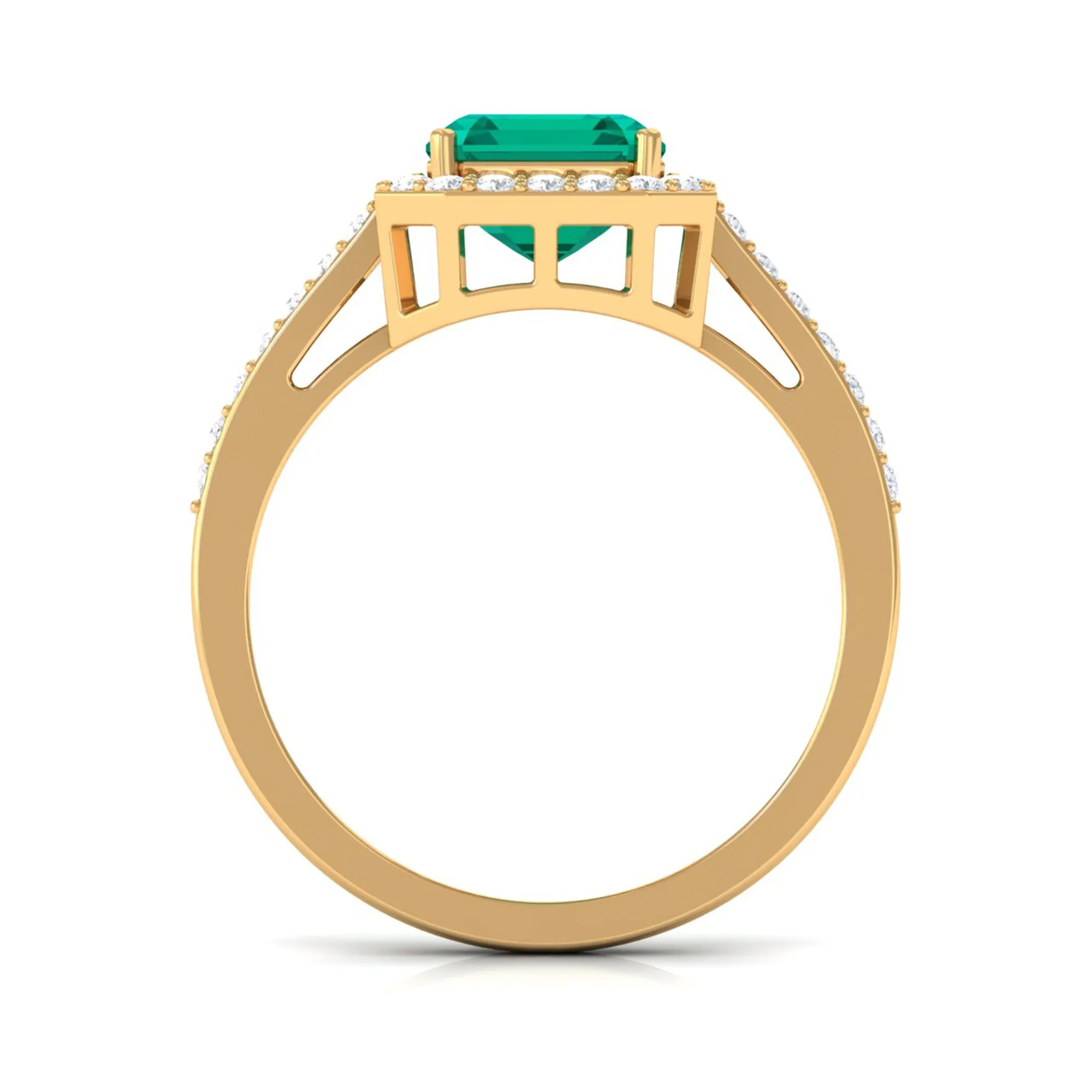Lab Created Emerald Statement Engagement Ring With Moissanite Halo