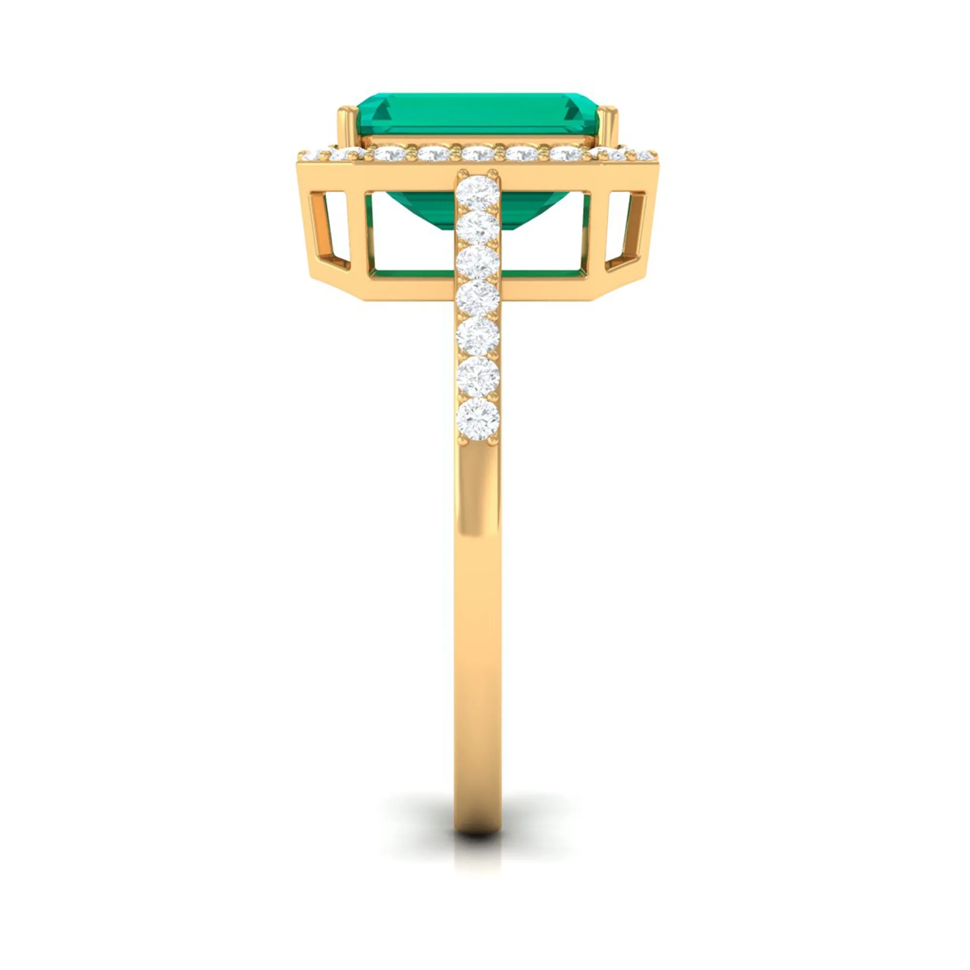 Lab Created Emerald Statement Engagement Ring With Moissanite Halo