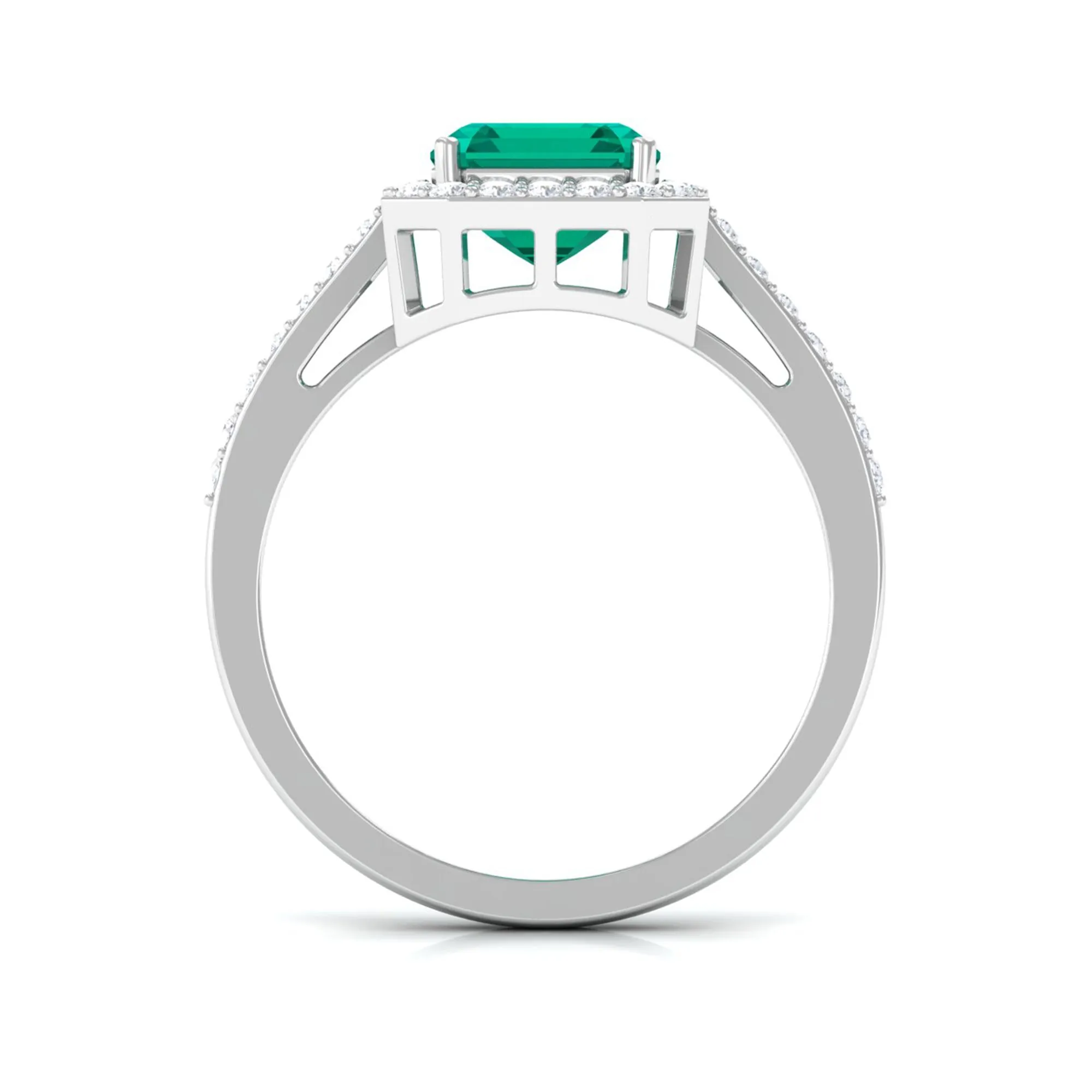 Lab Created Emerald Statement Engagement Ring With Moissanite Halo