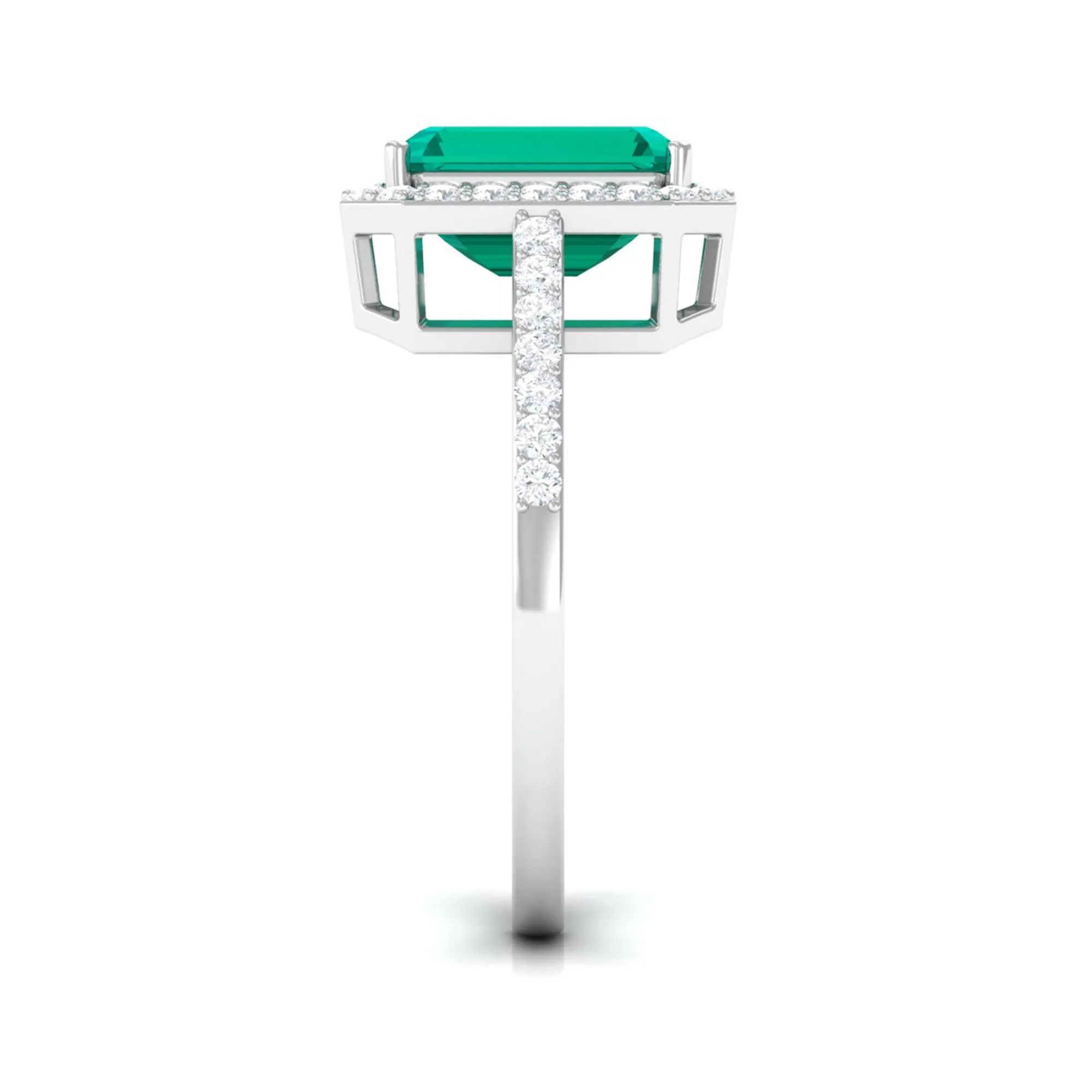 Lab Created Emerald Statement Engagement Ring With Moissanite Halo